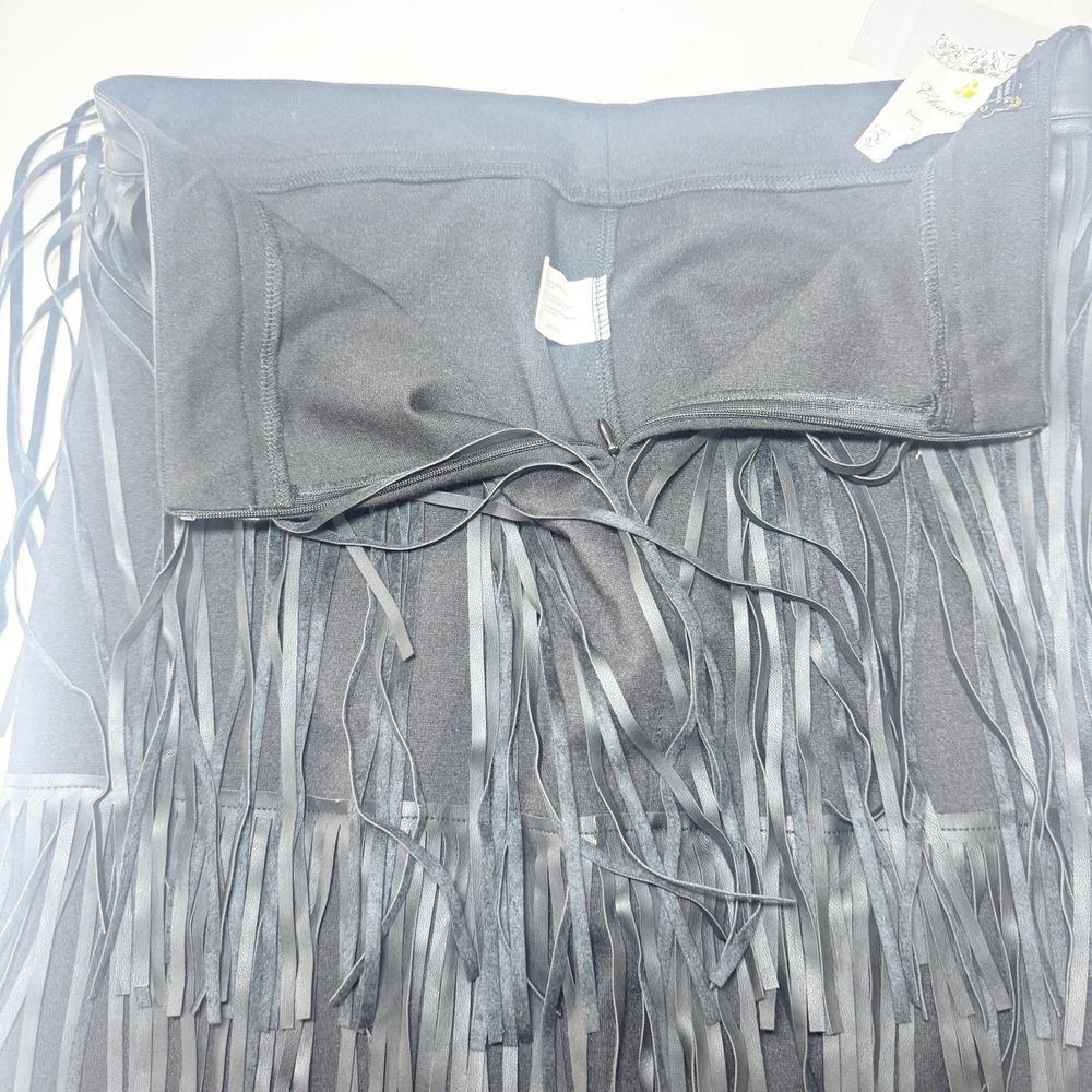 Womens Faux Leather Fringe Skirt Black Boho Western Festival Cowgirl Size 2 - Picture 4 of 9